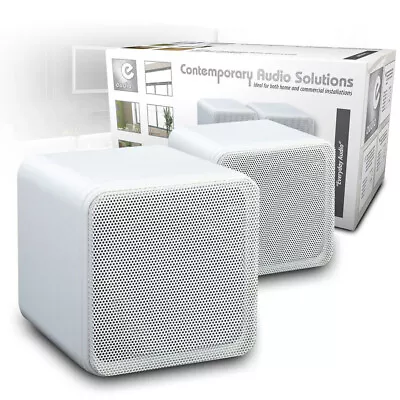 Pair Of White 4  EAudio Stereo Cube Speakers 80W Stereo Home Cinema • £23.90