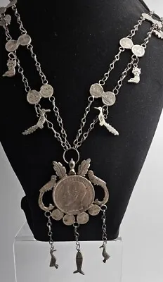 Vintage Old Guatemalan Mayan Chachal 1864 Coin Charm Necklace • $198.92