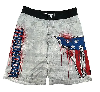 Throwdown UFC MMA Mens White Flag Graphic Athletic Shorts 30 • $25