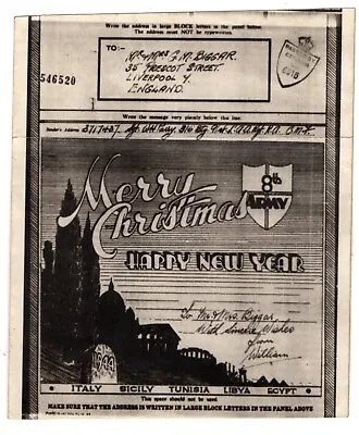 WWII Illustrated V-Mail - Christmas Great Britain Censor 8th Army • $17.50