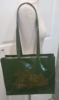 Vintage Green Harrods Tote Shopper Bag Shoulder  Gold Logo Letters Authentic • £30