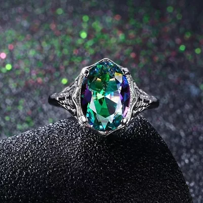 Genuine Rainbow Fire Mystic Topaz Ring 925 Sterling Silver Ring Fine Jewelry Rop • $8.99