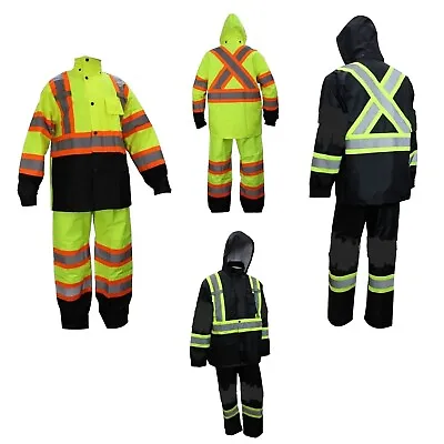 Hi Viz Rain Suit - Class 3 Black Reflective Black And Yellow /orange Color  • $48.99