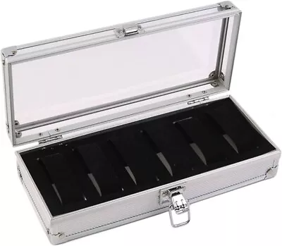 6 Slot Leather Watch Box Display Case Organizer Glass Jewelry Storage Black Men • $15.99