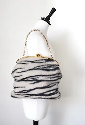 Faux Fur Animal / Zebra Print Shoulder / Handbag -  1960s - Garay- Large • £40