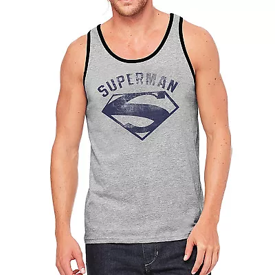 Official SUPERMAN T Shirt Grey Man Of Steel Washed Logo Vest Sleeveless • £9.99