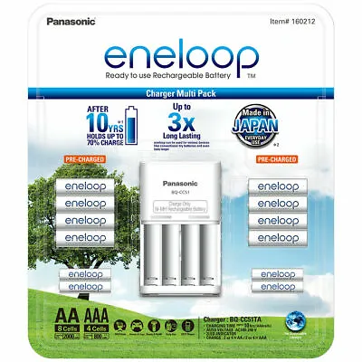 Eneloop Rechargeable Batteries NiMH 8 AA 4 AAA + Battery Charger Recharge New • $74.99