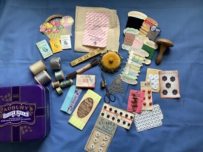 £7.50 • Buy Assortment Of Vintage Haberdashery Items In A Commemorative Biscuit Tin