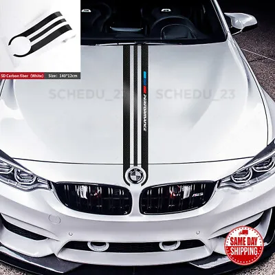 $14.99 • Buy Black Carbon Fiber 5D Car Hood Sticker Stripe Decal For BMW Performance Sport