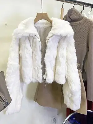 New Rex Rabbit Fur Fashion Warm Fur Coat Short Jackets Zipper Up Women Outwear • $95.87