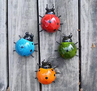 Metal Garden Wall Art Decorative Set Of 4 Cute Ladybugs Outdoor Wall Sculptures • $19.88