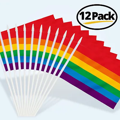 Anley Rainbow Gay Pride Mini Flag 12 Pack - Hand Held Small Miniature LGBT Flags • $8.55