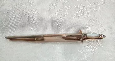 Vintage Swank Sword Knife Mother Of Pearl Color Handle Tie Clip Clasp Gold Tone • $14.57