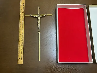 Vintage INRI Crucifix Jesus Christ On The Cross 10” Brass Metal Wall Cross • $8.99