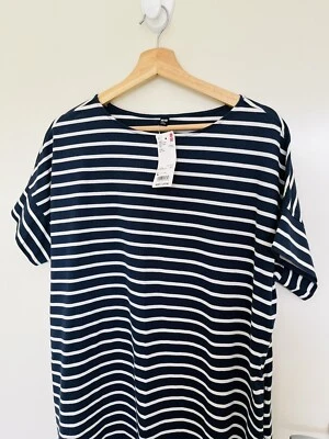 $16.95 • Buy BNWT UNIQLO Women’s Navy White Stripe Tunic T Shirt Dress Staple Piece Size L 14