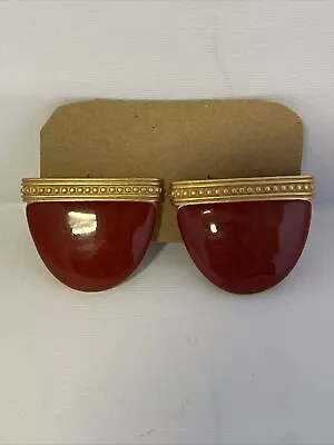 Vintage Large Red Enamel Clip Earrings  Gold Tone • $4.99