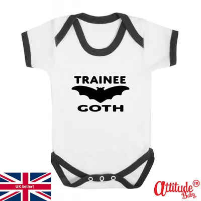 £6.99 • Buy Goth Baby Grow-White Black Trim-Printed-Trainee Goth-6-12 Months Sizes-Goth Baby