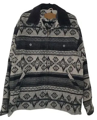 Vintage Woolrich Navajo Aztec Blanket Jacket Black Grey Womens Size Large • £38