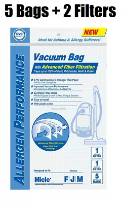 DVC HEPA Vacuum Bags Synthetic Miele FJM 5 Pack Bags + 2 Filters • $13.87