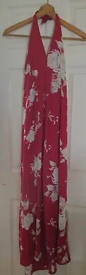 Women's Dress Size M/10 Red/Cream Floral Maxi Halter Neck Cross Over Front-New • £13.99