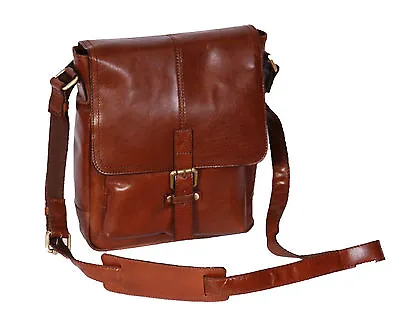 Mens Genuine LEATHER Crossbody Bag Chestnut Ipad Casual Flight Messenger BAG NEW • £69