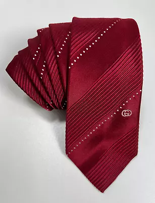 Vintage Gucci Red Silk Men's Tie With Dotted Lines And Textured Stripes • $49.99