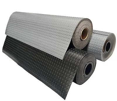 Heavy Duty PVC Matting Garage Industrial Flooring Non Slip Coin Black Grey 3MM • £10.99