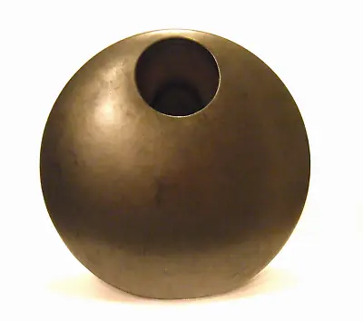 Vintage Modern 80s Japanese Pottery Ikebana Vase Planter Vertical Black Disc • $55