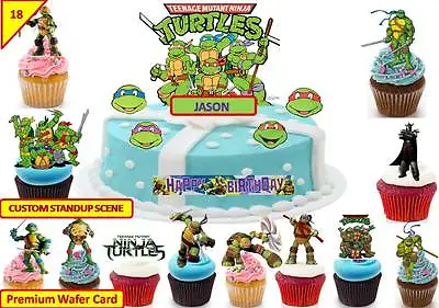 £3.49 • Buy Teenage Mutant Ninja Turtles Cup Cake Scene Toppers Wafer Edible STAND UP CUSTOM