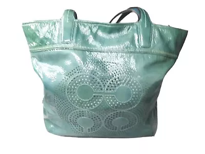 Coach 17029 Audrey Patent Leather Slim Tote Bag Green • $65