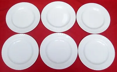 SET OF 6 ~ SCHONWALD Germany WHITE SWIRL RIMMED 9 7/8  DINNER PLATES ~FINE CHINA • $68.88