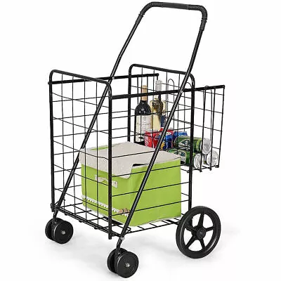 Folding Shopping Cart Jumbo Basket Grocery Laundry Travel W/ Swivel Wheels New • $59.98