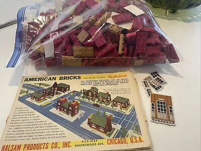 Vintage Original AMERICAN WOODEN BRICKS Block City Halsam Complete Windows Door • $65