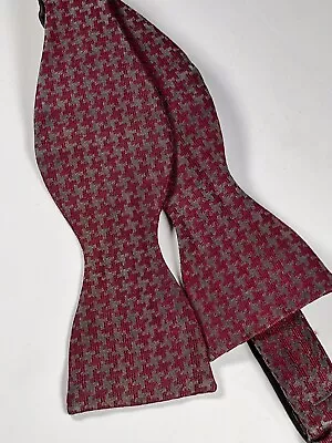 Charvet 100% Silk Bow Tie France Burgundy Adjustable Houndstooth • $54.87