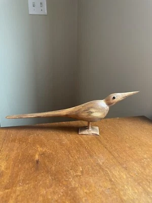 Vintage Mid Century Modern MCM Hand Carved Wood Bird Figurine 10.5  • $25