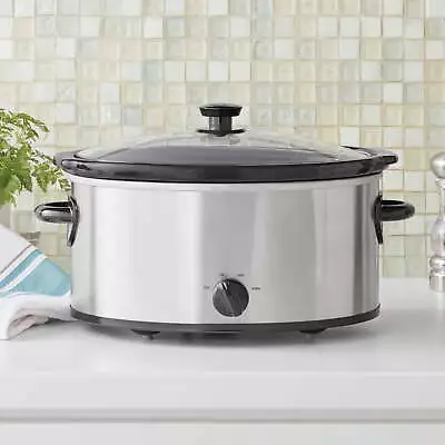 6 Quart Oval Slow Cooker Stainless Steel Finish Glass Lid  210 Watts • $25.49