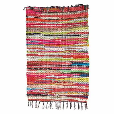 Handmade Colourful Chindi Rag Rug Floor Area Woven Mat Cotton 60 X 90 Cm New • £9.94