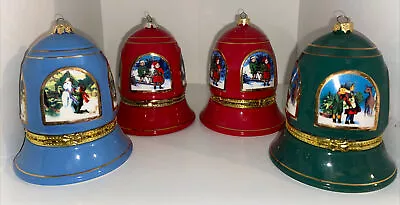 Mr. Christmas Musical Bell Ornaments Trinket Box Blue And Green Lot Of 4 Used • $18