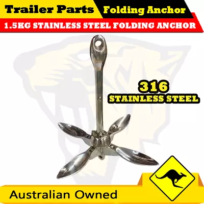 316 MARINE STAINLESS STEEL FOLDING GRAPNEL ANCHOR 1.5KG Kayak Boat Jet Ski Canoe • $92