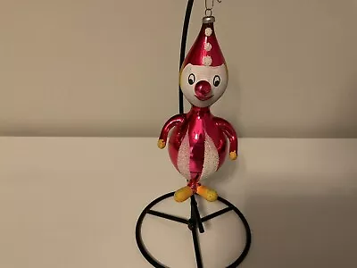 Italian Hand Blown Glass Clown Christmas Ornament Italy Vintage 6.25 Pink • $35