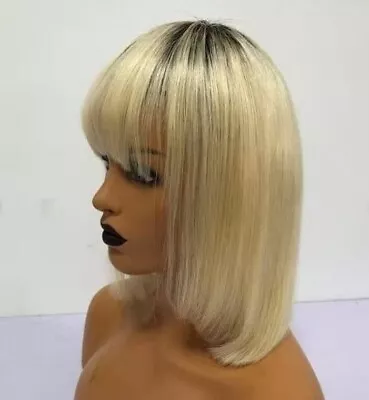 1/ 613 Blonde Remy Thick Fringe Straight Long European 100% Human Hair Ombre Wig • £133