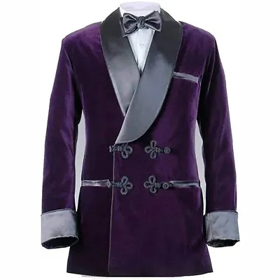 Purple Velvet Smoking Jacket Vintage Shawl Lapel Custom Smoking Jackets • $71.25