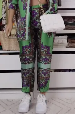 NWT ZARA Green Print Cropped Trousers Size S • $39