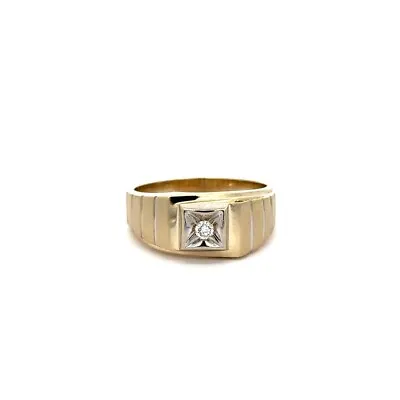 Estate 10K Yellow Gold Diamond Men's Brushed Finish Banded Wedding Band Ring • $399.20