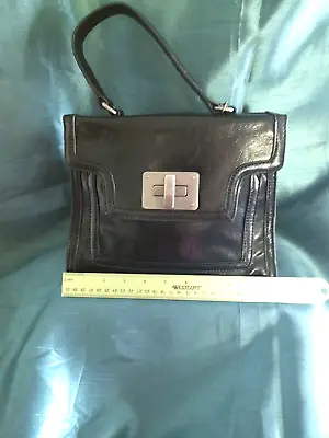Simply Vera Vera Wang Black Purse Handbag With Turn Lock. Blue Lining. Vegan • $13.99