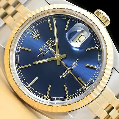 Rolex Mens Datejust 16013 Blue Dial 18k Yellow Gold Stainless Steel Watch • $5899