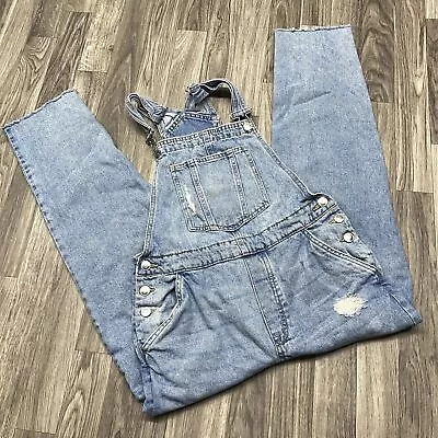 DIVIDED By H&M Button Side Light Wash Blue Denim Bib Overall Jeans Women's 4 • $57