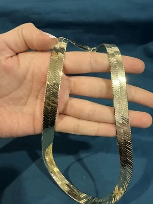 £97.30 • Buy 925 Sterling Silver Gold Tone Mens Womens Flat Snake Chain Necklace 22 