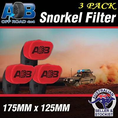 3x RED AOB Snorkel Pre Filter 4  175x125mm Ram Head Cover Air Filter 4wd • $63