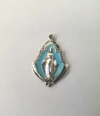 Vtg Sterling Silver Blue Enamel Mary Miraculous Medal 3/4 Inch • $9.98